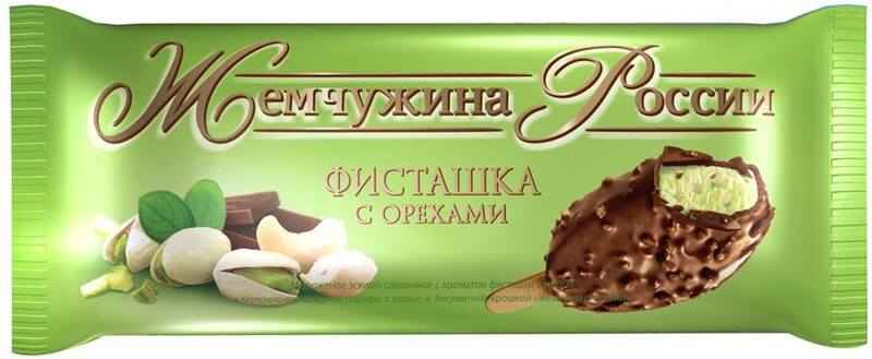 Мороженое Жемчужина России сливочное эскимо Фисташки с орехами 80 г