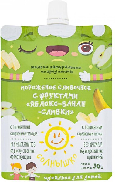 Мороженое Солнышко сливочное фруктовое Яблоко Банан Сливки 90 г