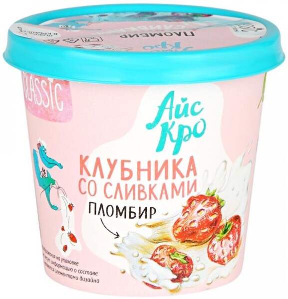 Мороженое АйсКро пломбир Клубника со сливками 75 г