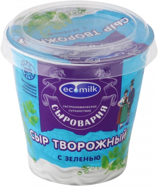 Сыр творожный Экомилк Сыроварня с зеленью 55% 150 г