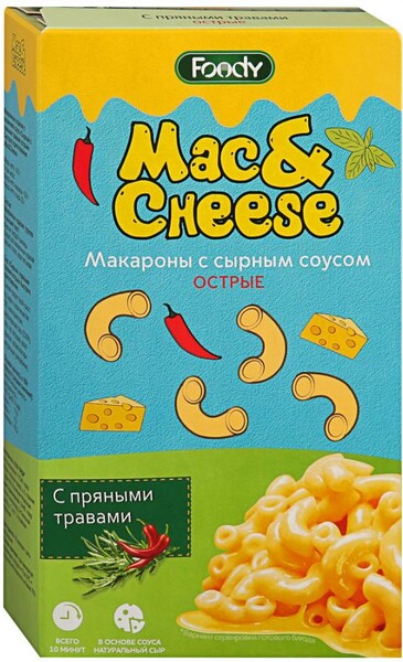 Макаронные изделия Foody быстрого приготовления с вложением соуса Сырный с пряными травами острый 