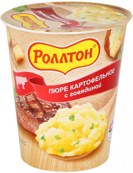 Пюре картофельное с говядиной и хрустящими сухариками, Роллтон, 55 гр., ПЭТ