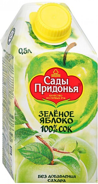 Сок Сады Придонья яблочный из зеленых яблок осветленный восстановленный 0,5л