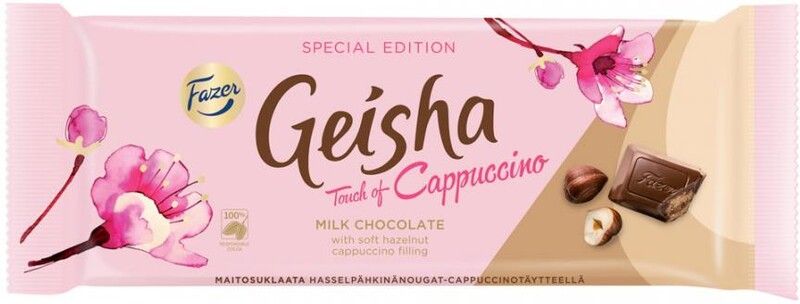 Молочный шоколад  Geisha cappucchinо с начинкой из тертого ореха и вкусом каппучино Fazer