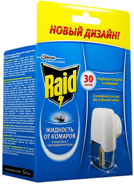 Электрофумигатор и жидкость от комаров Raid 30 ночей