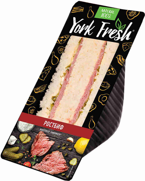 Сандвич York Fresh ростбиф/корнишоны на зерновом хлебе 150г