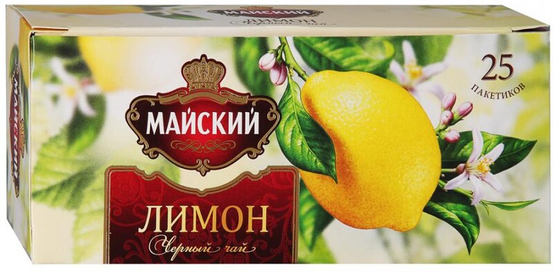 Чай Майский Лимон черный 25 пакетиков по 1.5 г