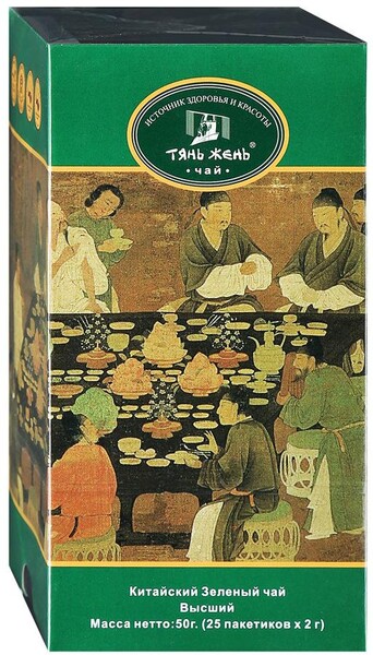 Чай Тянь-Жень Китайский зеленый листовой 25 пакетиков по 2 г