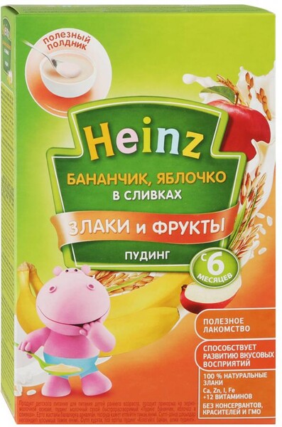 Пудинг Heinz бананчик, яблочко в сливках с 6-ти месяцев 200г