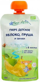 Пюре Fleur Alpine с яблоком грушей и бананом без сахара с 6 месяцев 120 г