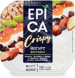 Йогурт Еpica Crispy с фисташками и смесь из семян подсолнечника орехов и темного шоколада 4.8% 140 г