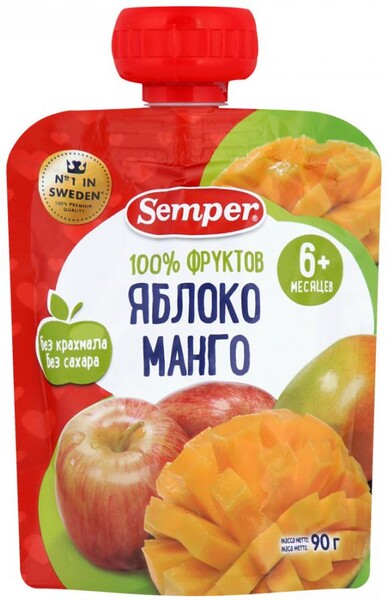 Пюре Semper с яблоком и манго без сахара с 6 месяцев 90 г