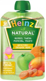 Пюре Heinz Natural с яблоком тыквой морковью и манго без сахара с 6 месяцев 90 г