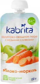 Пюре Kabrita с яблоком морковью и козьими сливками без сахара с 6 месяцев 100 г