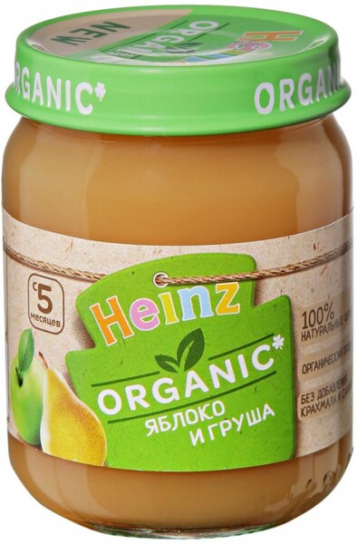 Пюре Heinz Organic с яблоком и грушей без сахара с 5 месяцев 120 г