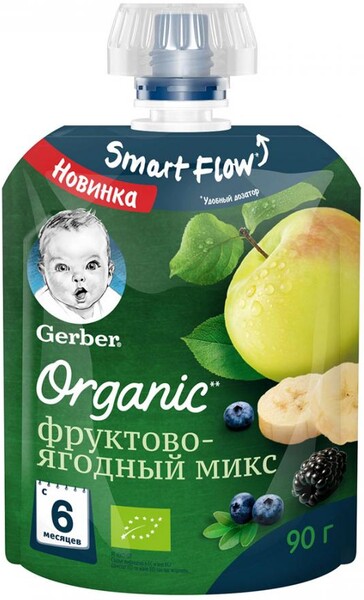 Пюре Gerber Organic фруктово-ягодный микс без сахара с 6 месяцев 90 г
