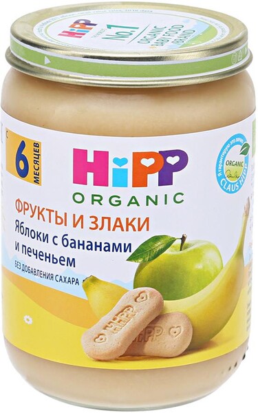 Пюре Hipp Organic с яблоками бананами и печеньем без сахара с 6 месяцев 190 г