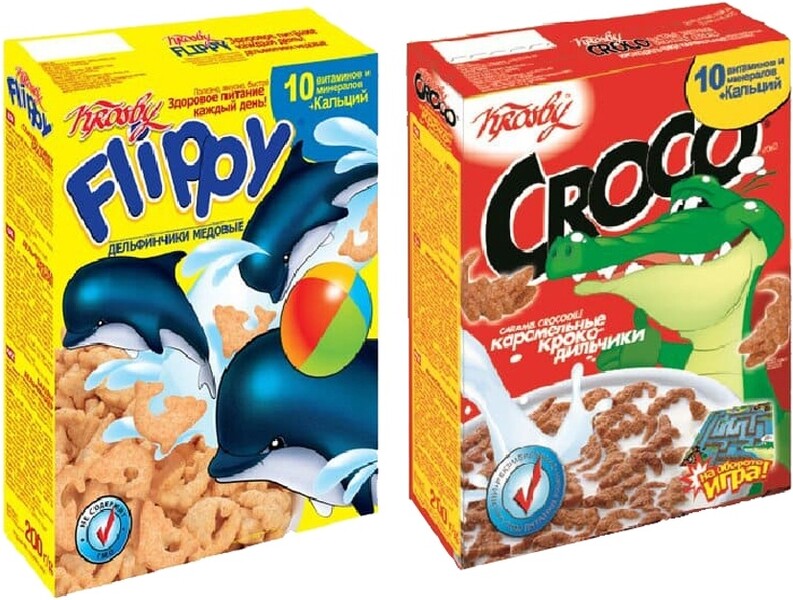 KROSBY / Завтраки готовые, Дельфинчики медовые, 200г, Крокодильчики карамельные, 200г. Набор