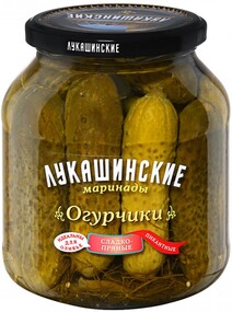 Огурчики Лукашинские маринады Пикантные сладко-пряные к оливье 670 г