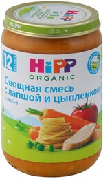 Пюре Hipp Organic с овощами лапшой и цыпленком без сахара с 12 месяцев 220 г
