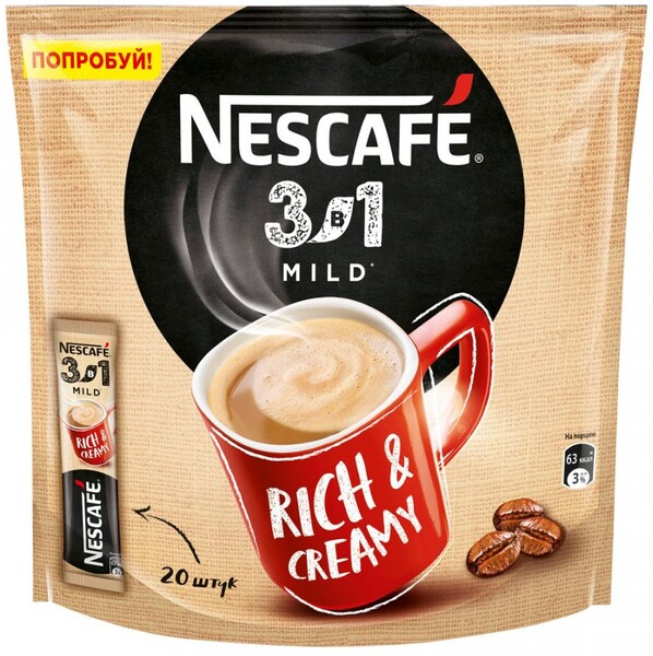 Кофе Nescafe Мягкий порционный растворимый 3 в 1 20 пакетиков по 14.5 г
