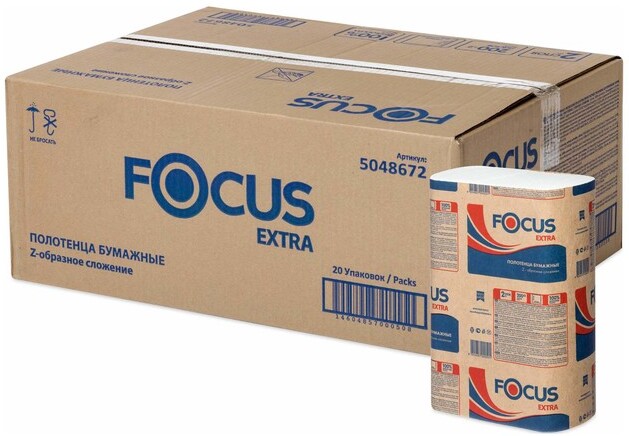 Бумажные полотенца Focus Extra двухслойные Z-сложения 20 пачек по 200 листов