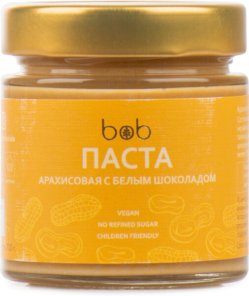 Арахисовая паста с белым шоколадом BOB, 200 г.