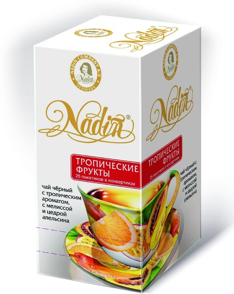 Чай Nadin Тропические фрукты черный с ароматом мелиссой и цедрой апельсина в пакетиках 25 шт.