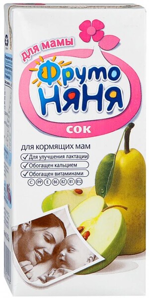 Сок ФрутоНяня с яблоком и грушей с мякотью восстановленный без сахара для кормящих мам 330 мл