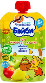 Пюре Фруктовый салатик Черноголовка Бэйби Яблоко-персик-банан + Мультизлак с 6 месяцев, 85 г