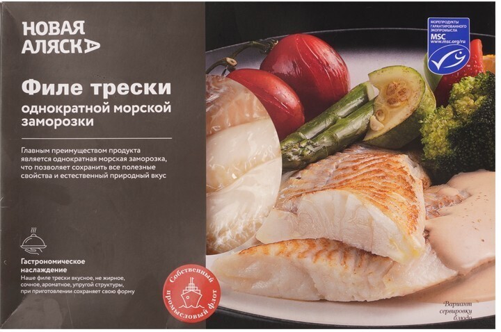 Треска атлантическая НОВАЯ АЛЯСКА Филе, без кожи, без костей 600г Россия