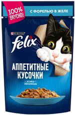 Корм консервированный для взрослых кошек FELIX Аппетитные кусочки с форелью в желе, 85г Россия, 85 г