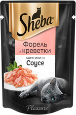 Корм консервированный для взрослых кошек SHEBA Pleasure ломтики в соусе с форелью и креветками, 85г Россия, 85 г