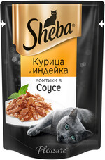 Корм консервированный для взрослых кошек SHEBA Pleasure из курицы и индейки, 85г Россия, 85 г