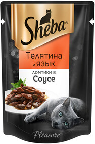 Корм консервированный для взрослых кошек SHEBA Pleasure из телятины и языка, 85г Россия, 85 г