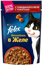Корм консервированный для взрослых кошек FELIX Sensations с говядиной в желе с томатами, 85г Россия, 85 г