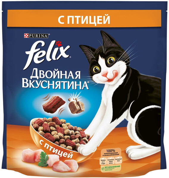 Корм сухой для взрослых кошек FELIX Двойная Вкуснятина с птицей, 1,5кг Россия, 1500 г