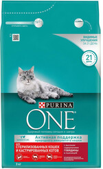 Корм сухой для взрослых кошек PURINA ONE с высоким содержанием говядины и пшеницей, для стерилизованных и кастрированных, 3кг Россия, 3 кг