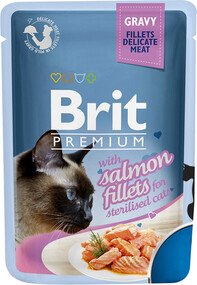 Влажный корм Brit Premium кусочки из филе лосося в соусе для стерилизованных кошек 85 г