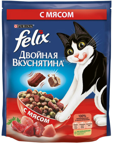 Корм сухой для взрослых кошек FELIX Двойная Вкуснятина с мясом, 750г Россия, 750 г