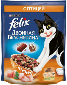 Корм сухой для взрослых кошек FELIX Двойная Вкуснятина с птицей, 750г Россия, 750 г