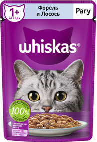 Корм консервированный для взрослых кошек WHISKAS рагу с форелью и лососем, 75г Россия, 75 г