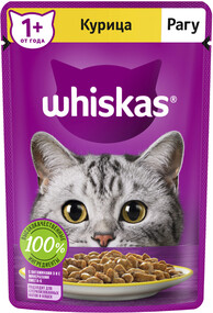 Корм консервированный для взрослых кошек WHISKAS рагу с курицей, 75г Россия, 75 г