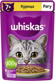 Корм консервированный для взрослых кошек WHISKAS рагу с курицей 7+, 75г Россия, 75 г