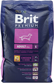 Сухой корм для собак маленьких пород Brit Premium Adult S курица, 3 кг