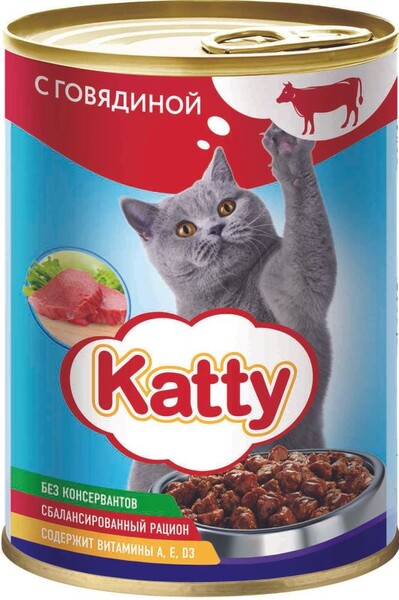 Корм для кошек Katty с говядиной в соусе 415г