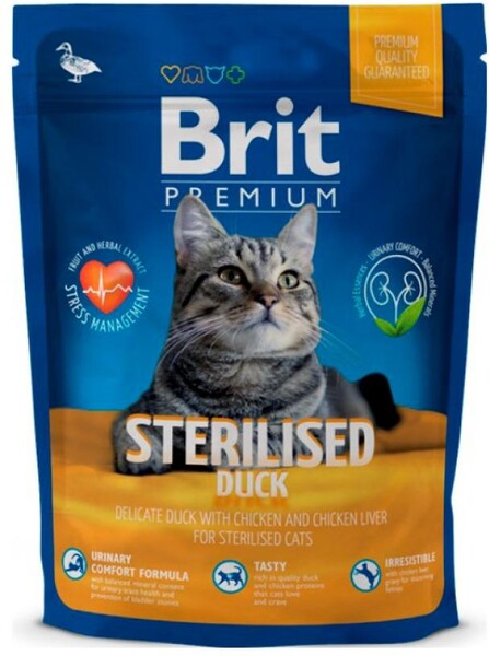 Сухой корм для стерилизованных кошек Brit Premium утка и курица 300г