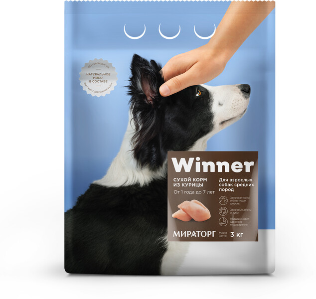 Корм сухой Winner полнорационный из курицы для взрослых собак средних пород 3 кг