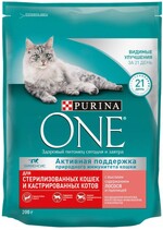 Корм сухой для взрослых кошек PURINA ONE с высоким содержанием лосося и пшеницей, для стерилизованных и кастрированных, 200г Россия, 200 г