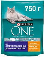 Корм сухой для взрослых кошек PURINA ONE с высоким содержанием курицы и цельными злаками, для стерилизованных и кастрированных, живущих в домашних условиях, 750г Россия, 750 г
